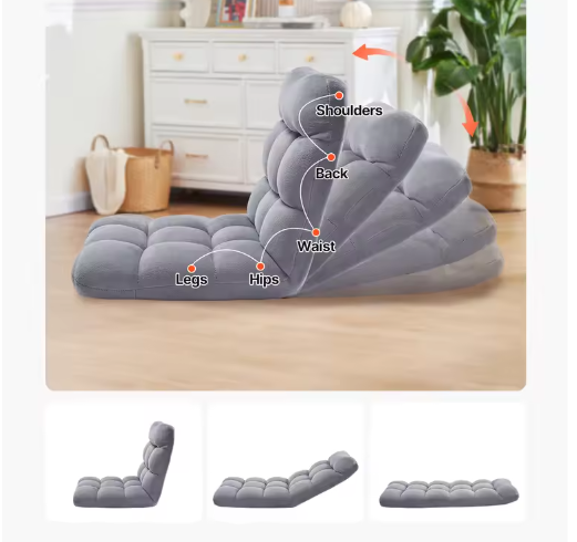 Opvouwbare Vloerstoel met Rugsteun – Multifunctionele Fauteuil voor Lezen, Ontspannen en Slapen