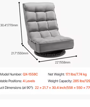 Opvouwbare Vloerstoel met Rugsteun – Multifunctionele Fauteuil voor Lezen, Ontspannen en Slapen