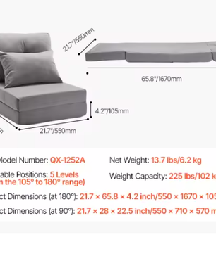 Opvouwbare Vloerstoel met Rugsteun – Multifunctionele Fauteuil voor Lezen, Ontspannen en Slapen