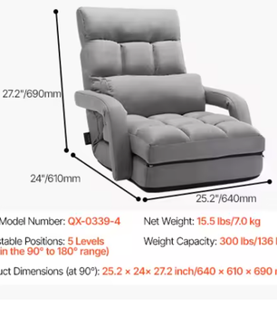 Opvouwbare Vloerstoel met Rugsteun – Multifunctionele Fauteuil voor Lezen, Ontspannen en Slapen