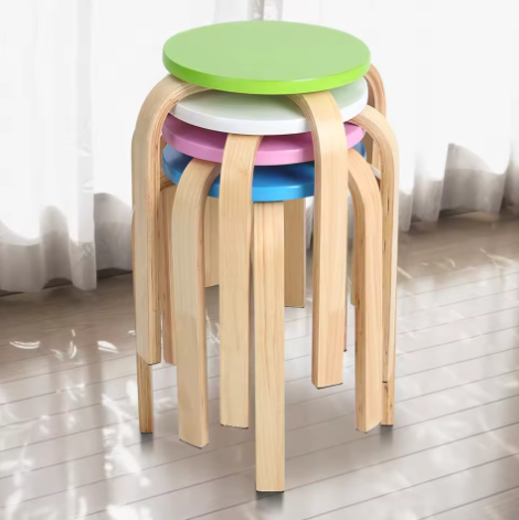 Antislip Gebogen Houten Stapelkruk voor Kinderkamer en Thuis