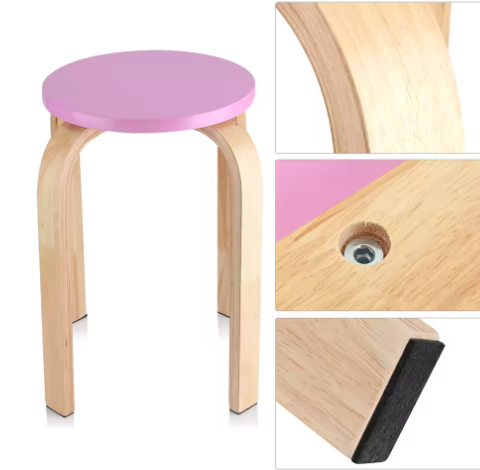 Antislip Gebogen Houten Stapelkruk voor Kinderkamer en Thuis