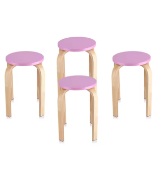 Antislip Gebogen Houten Stapelkruk voor Kinderkamer en Thuis