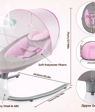 Elektrische Babyschommel met Afstandsbediening, Bluetooth en Timer (0–18 Maanden)