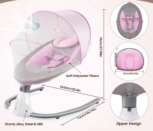 Elektrische Babyschommel met Afstandsbediening, Bluetooth en Timer (0–18 Maanden)