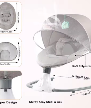 Elektrische Babyschommel met Afstandsbediening, Bluetooth en Timer (0–18 Maanden)