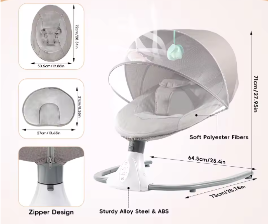 Elektrische Babyschommel met Afstandsbediening, Bluetooth en Timer (0–18 Maanden)
