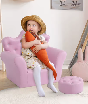 Kinderfauteuil Met Kruk – Hoge Rug Kroonvormig, Comfortabel en Decoratief