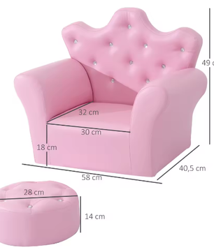 Kinderfauteuil Met Kruk – Hoge Rug Kroonvormig, Comfortabel en Decoratief