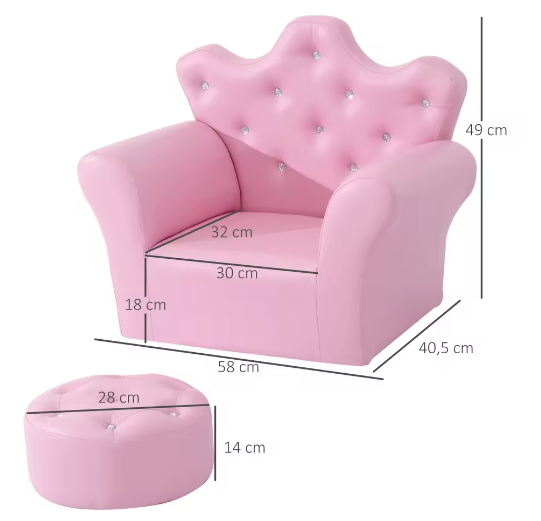 Kinderfauteuil Met Kruk – Hoge Rug Kroonvormig, Comfortabel en Decoratief