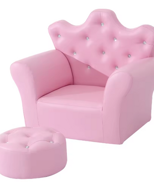 Kinderfauteuil Met Kruk – Hoge Rug Kroonvormig, Comfortabel en Decoratief