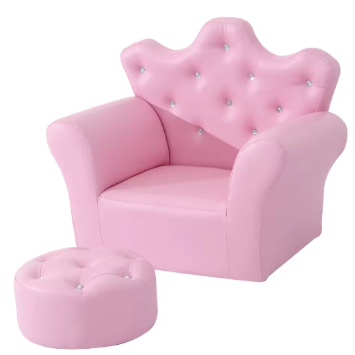 Kinderfauteuil Met Kruk – Hoge Rug Kroonvormig, Comfortabel en Decoratief