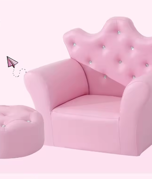 Kinderfauteuil Met Kruk – Hoge Rug Kroonvormig, Comfortabel en Decoratief