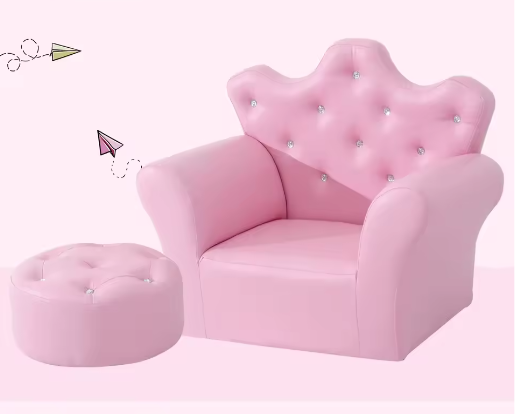 Kinderfauteuil Met Kruk – Hoge Rug Kroonvormig, Comfortabel en Decoratief