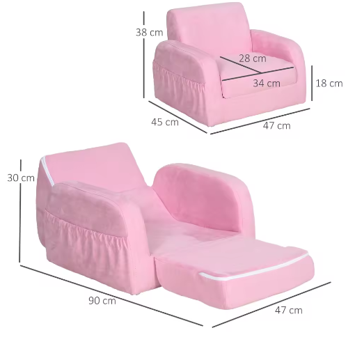 Transformeerbare Kinderfauteuil 2-in-1 – Opvouwbaar met Hoge Rug