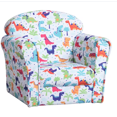 Kinderfauteuil met Dino Print – Zachte Kinderstoel vanaf 18 Maanden