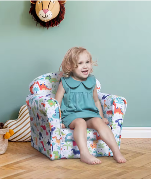 Kinderfauteuil met Dino Print – Zachte Kinderstoel vanaf 18 Maanden