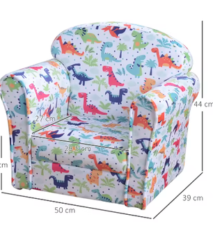 Kinderfauteuil met Dino Print – Zachte Kinderstoel vanaf 18 Maanden