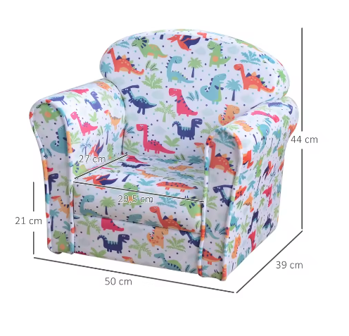 Kinderfauteuil met Dino Print – Zachte Kinderstoel vanaf 18 Maanden