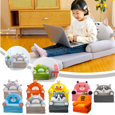 Pluche Opvouwbare Kinderbank 2-in-1 – Kinderfauteuil en Slaapbank