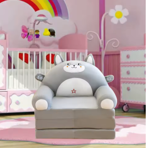 Pluche Opvouwbare Kinderbank 2-in-1 – Kinderfauteuil en Slaapbank