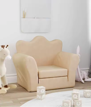 Gezellige Crèmekleurige Kinderslaapbank – Zachte Pluche 2-in-1 Fauteuil