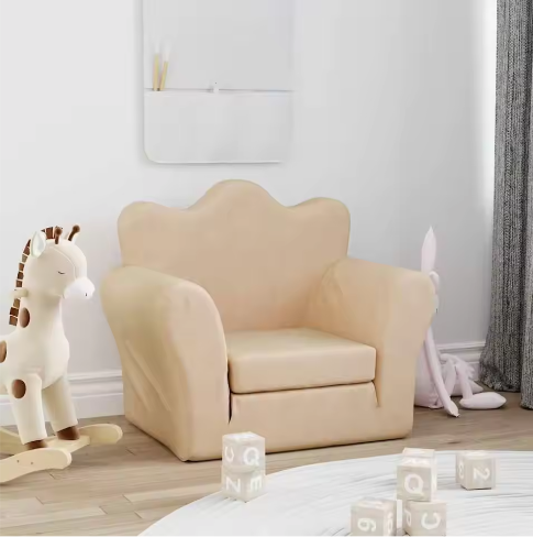 Gezellige Crèmekleurige Kinderslaapbank – Zachte Pluche 2-in-1 Fauteuil