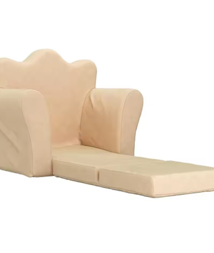 Gezellige Crèmekleurige Kinderslaapbank – Zachte Pluche 2-in-1 Fauteuil