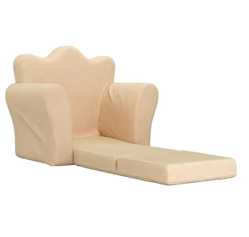 Gezellige Crèmekleurige Kinderslaapbank – Zachte Pluche 2-in-1 Fauteuil