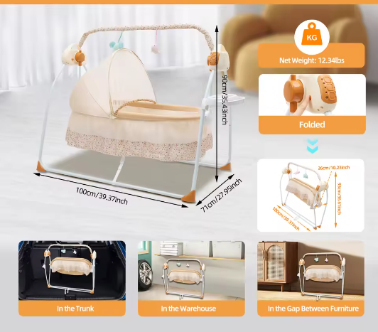 Elektrische Babywieg met Automatische Schommel en Afstandsbediening – Opvouwbaar