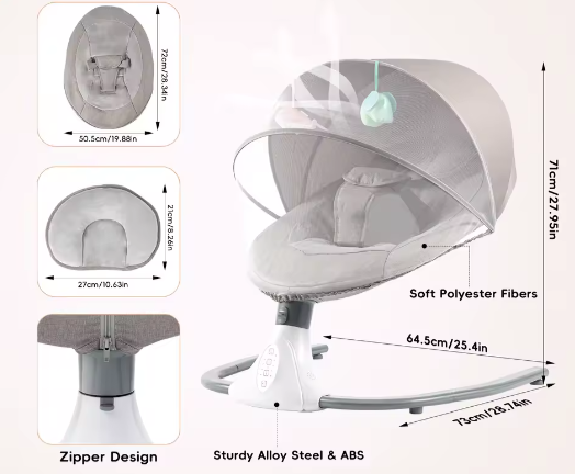 lektrische Babyschommelstoel met Muziek, Bluetooth en Afstandsbediening – Comfortabel Babybedje 1–12 Maanden