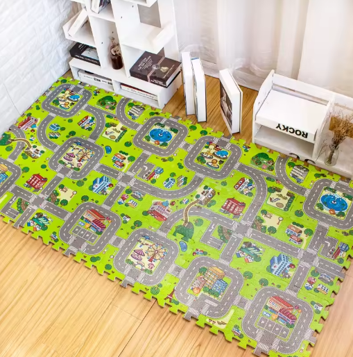 Babyschuim Speelmat met Wegsporen – Niet-giftige Vloermat voor Peuters en Kruipen