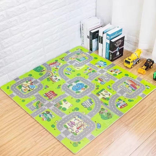 Babyschuim Speelmat met Wegsporen – Niet-giftige Vloermat voor Peuters en Kruipen