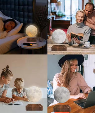 Zwevende Maan Magnetisch LED-Nachtlampje met Houten Voet