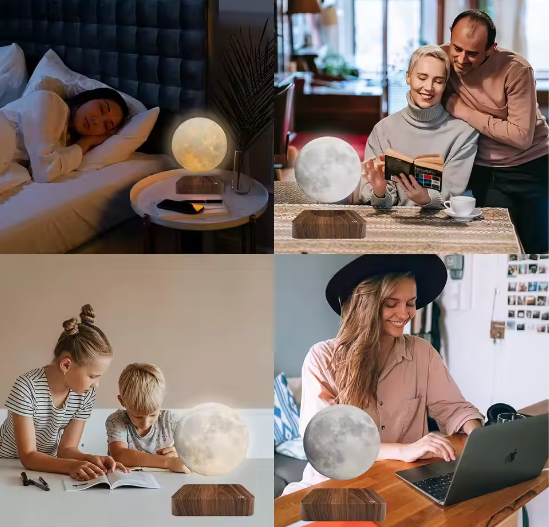 Zwevende Maan Magnetisch LED-Nachtlampje met Houten Voet