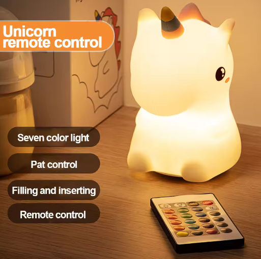 Schattig Eenhoorn Siliconen LED-Nachtlampje – USB Oplaadbaar en Touch Bediening