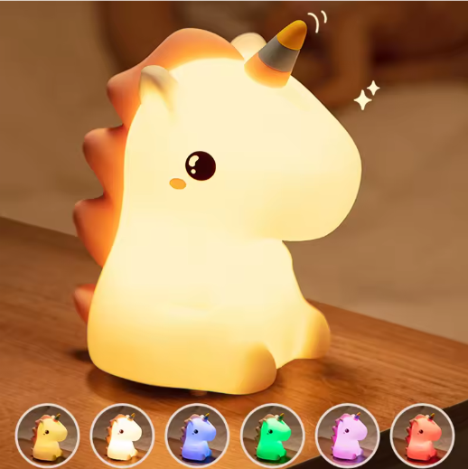 Schattig Eenhoorn Siliconen LED-Nachtlampje – USB Oplaadbaar en Touch Bediening