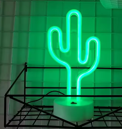 Cactus Neon LED Tafellamp – USB en Batterij, Decoratieve Neonlamp voor Woonkamer, Slaapkamer en Feest