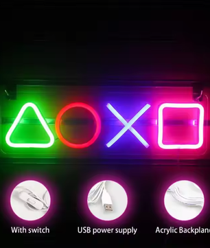Neon LED Game Icon Wandlamp – USB Aangesloten Gaming Verlichting voor Kamer, Bar en Club