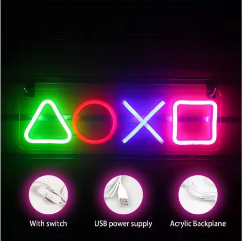 Neon LED Game Icon Wandlamp – USB Aangesloten Gaming Verlichting voor Kamer, Bar en Club