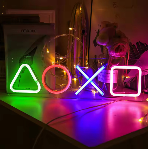 Neon LED Game Icon Wandlamp – USB Aangesloten Gaming Verlichting voor Kamer, Bar en Club