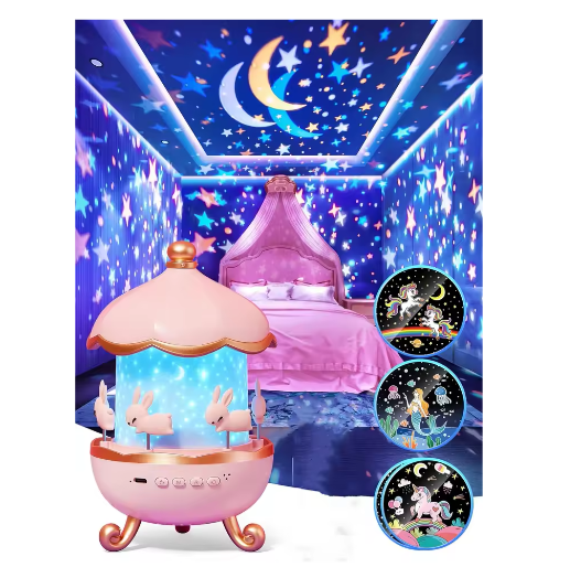 Sterprojector voor Kinderen met 12 Films – Oplaadbare Nachtlamp met Bluetooth Luidspreker en 360° Projectie