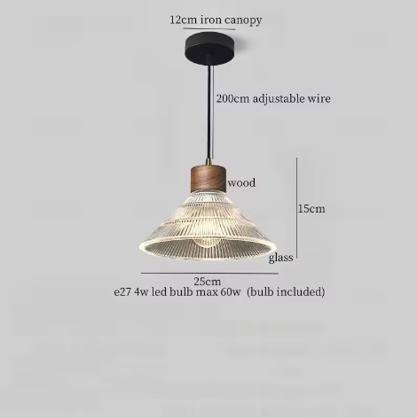 Franse Vintage Houten Hanglamp – Nordic Design met E27 LED voor Woon- en Eetkamer