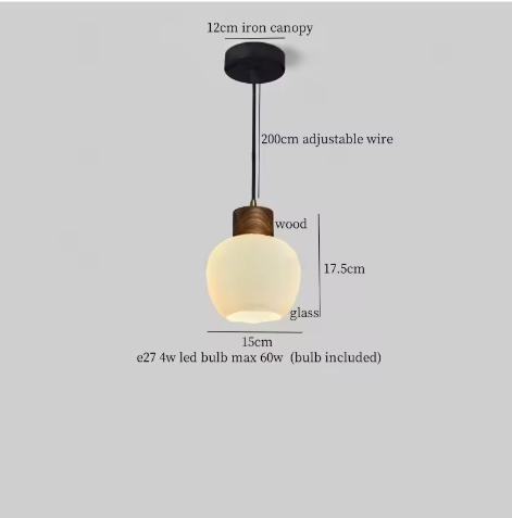Franse Vintage Houten Hanglamp – Nordic Design met E27 LED voor Woon- en Eetkamer