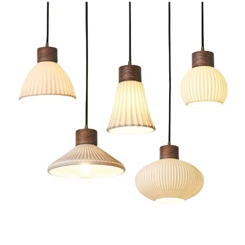 Franse Vintage Houten Hanglamp – Nordic Design met E27 LED voor Woon- en Eetkamer
