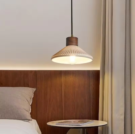 Franse Vintage Houten Hanglamp – Nordic Design met E27 LED voor Woon- en Eetkamer