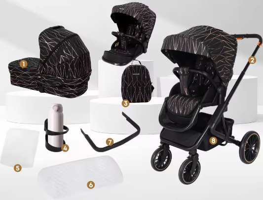 4-in-1 Kinderwagen met Omkeerbare Zitting en Eénhands Opvouwsysteem
