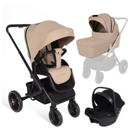 3-in-1 Kinderwagen met I-Size Autostoel, Aluminium Frame en Opvouwbaar