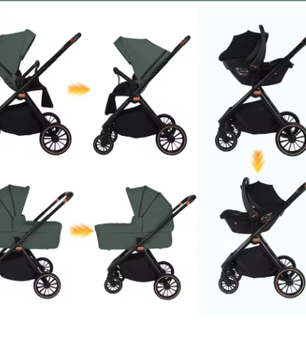 3-in-1 Kinderwagen met I-Size Autostoel, Aluminium Frame en Opvouwbaar