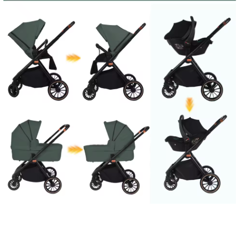 3-in-1 Kinderwagen met I-Size Autostoel, Aluminium Frame en Opvouwbaar